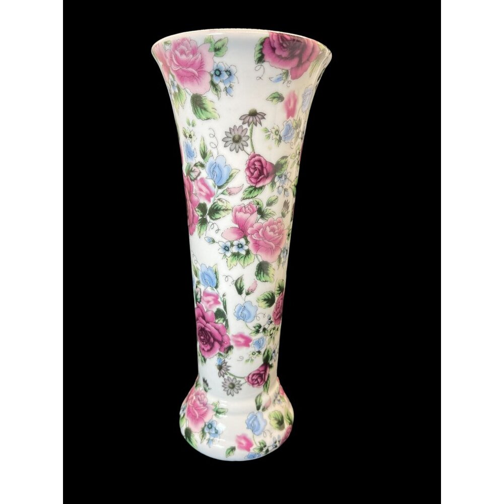 Vintage Va Bene Pink Flower Floral Handpainted Porcelain Vase 8" - Picture 4 of 8